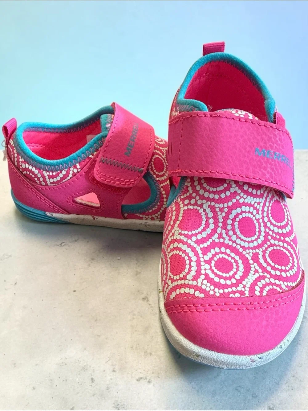 NWOT Merrell  Kid's Bare Steps H2O Chroma Water Shoes Pink Berry Turquoise Size